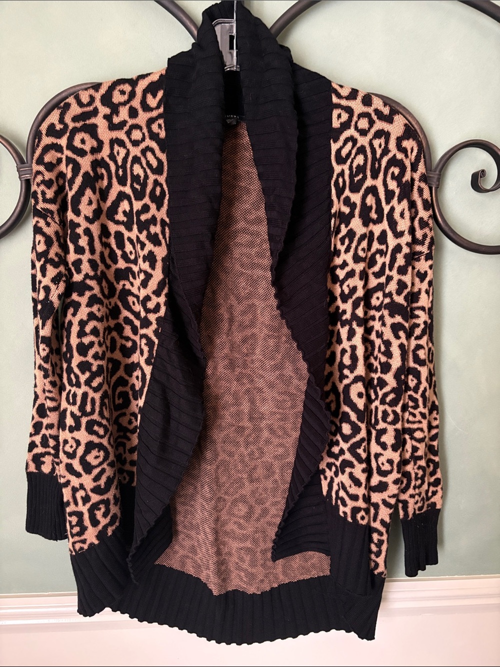 Guess Leopard Print Open-Front Cardigan - Black and Tan